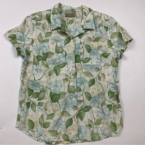 Vintage Liz Claiborne Floral Linen Button Down Shirt
